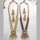 JCM Gold Plated Kundan Stone And Pearls Long Necklace Set