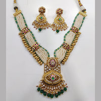 JCM Gold Plated Kundan Stone And Pearls Long Necklace Set