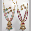 JCM Gold Plated Kundan Stone And Pearls Long Necklace Set