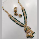 JCM Gold Plated Kundan Stone And Pearls Long Necklace Set