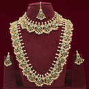 JCM Gold Plated  Pota Stone And Pearls Double Necklace Set