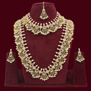 JCM Gold Plated  Pota Stone And Pearls Double Necklace Set