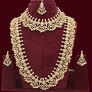 JCM Gold Plated  Pota Stone And Pearls Double Necklace Set