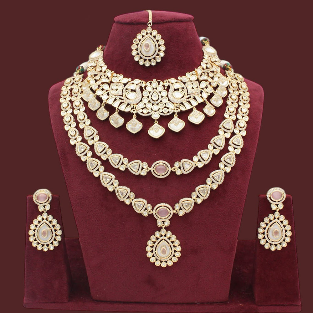JCM Gold Plated  Kundan Stone Double Necklace Set