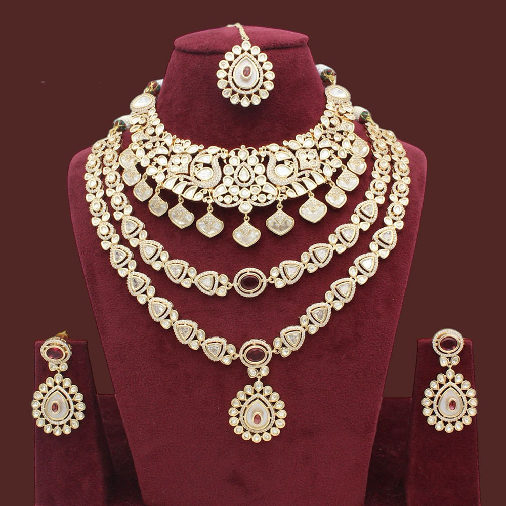JCM Gold Plated  Kundan Stone Double Necklace Set