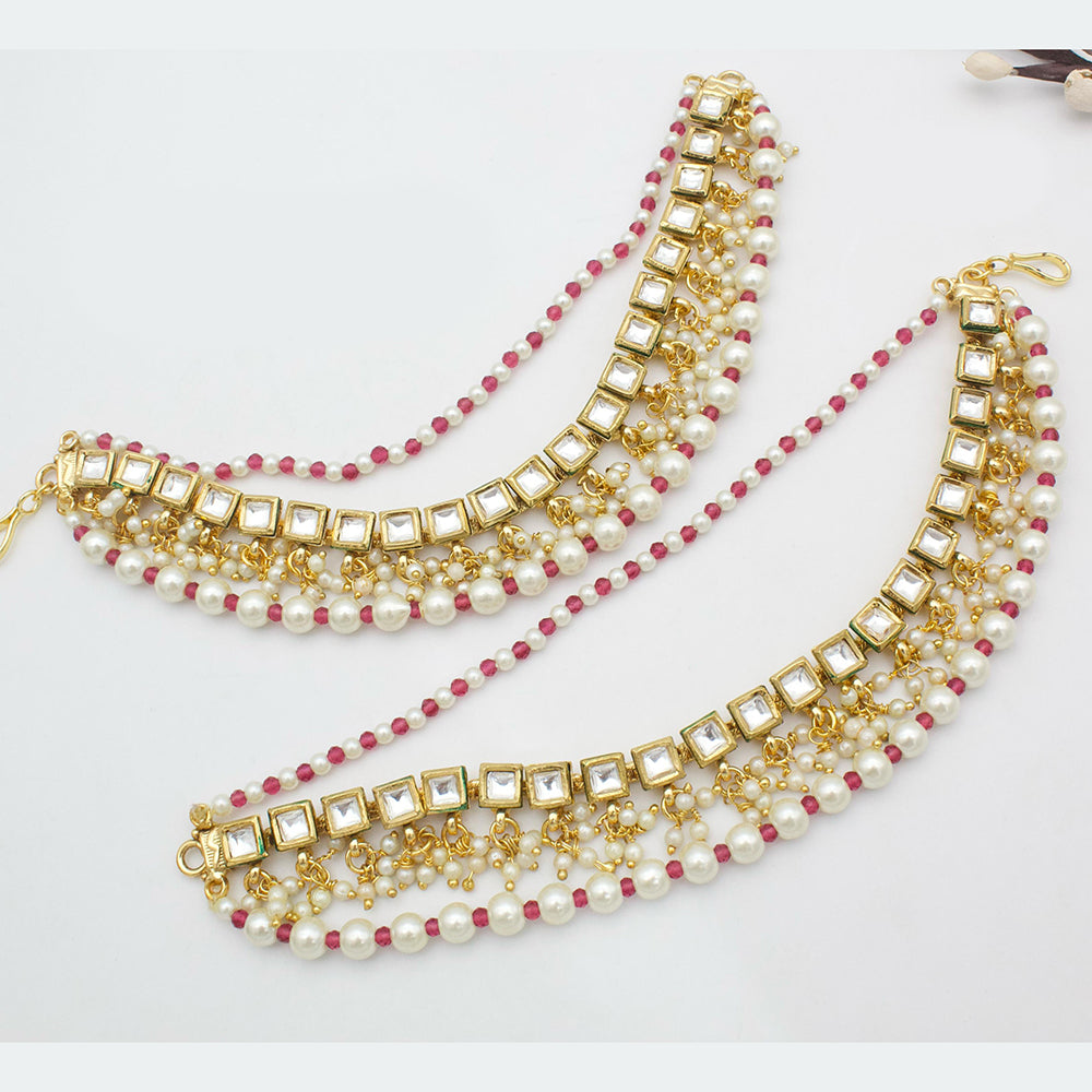JCM Gold Plated Kundan Stone And  Pearls Kanchain