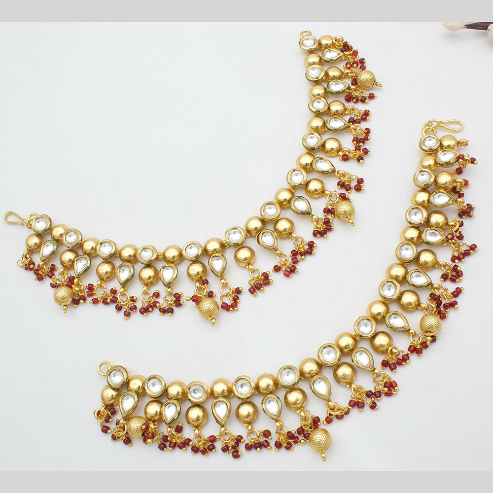 JCM Gold Plated Kundan Stone And  Pearls Kanchain