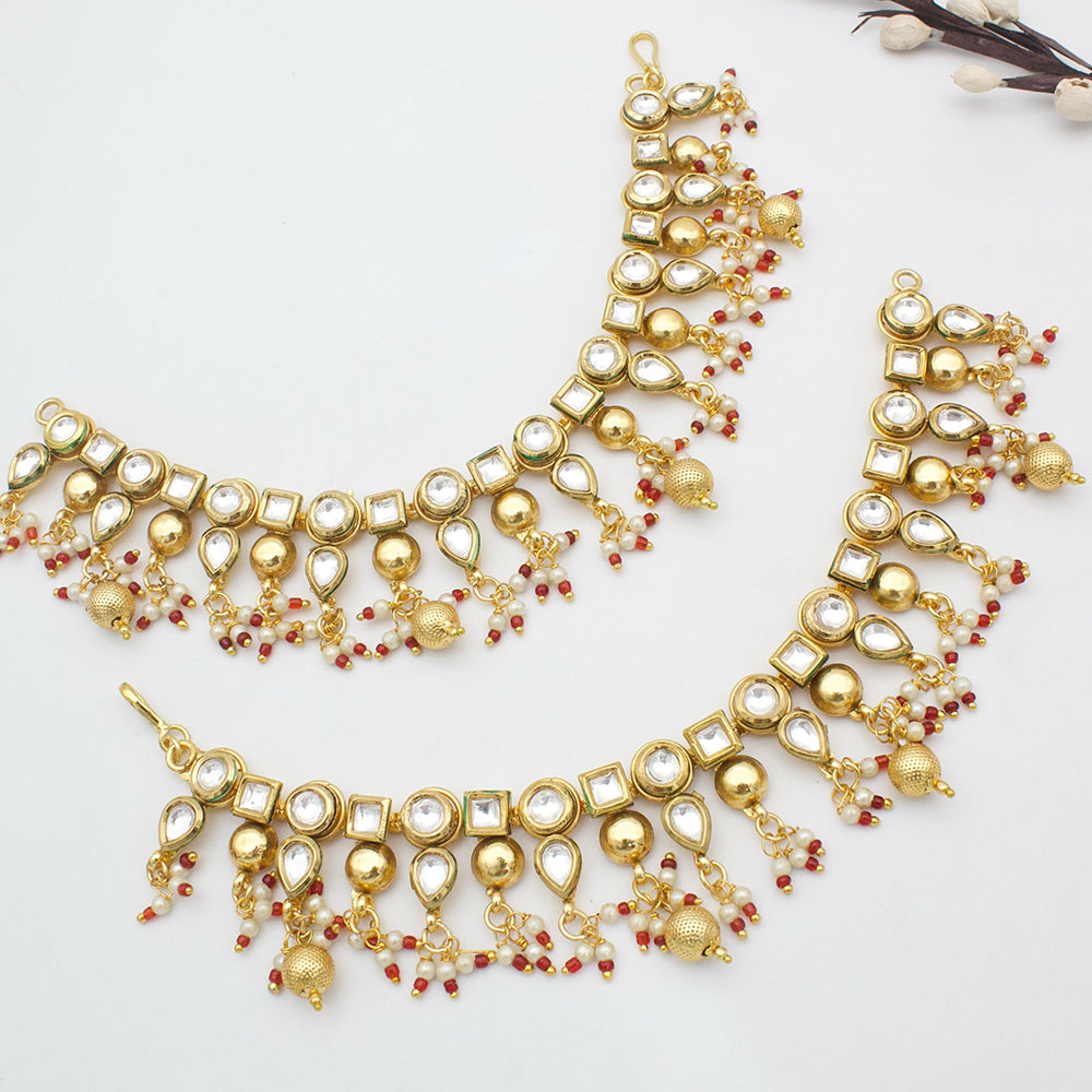 JCM Gold Plated Kundan Stone And  Pearls Kanchain