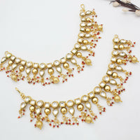 JCM Gold Plated Kundan Stone And  Pearls Kanchain