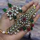 JCM Gold Plated Kundan And Pota Stone Necklace Set