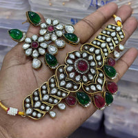 JCM Gold Plated Kundan And Pota Stone Necklace Set