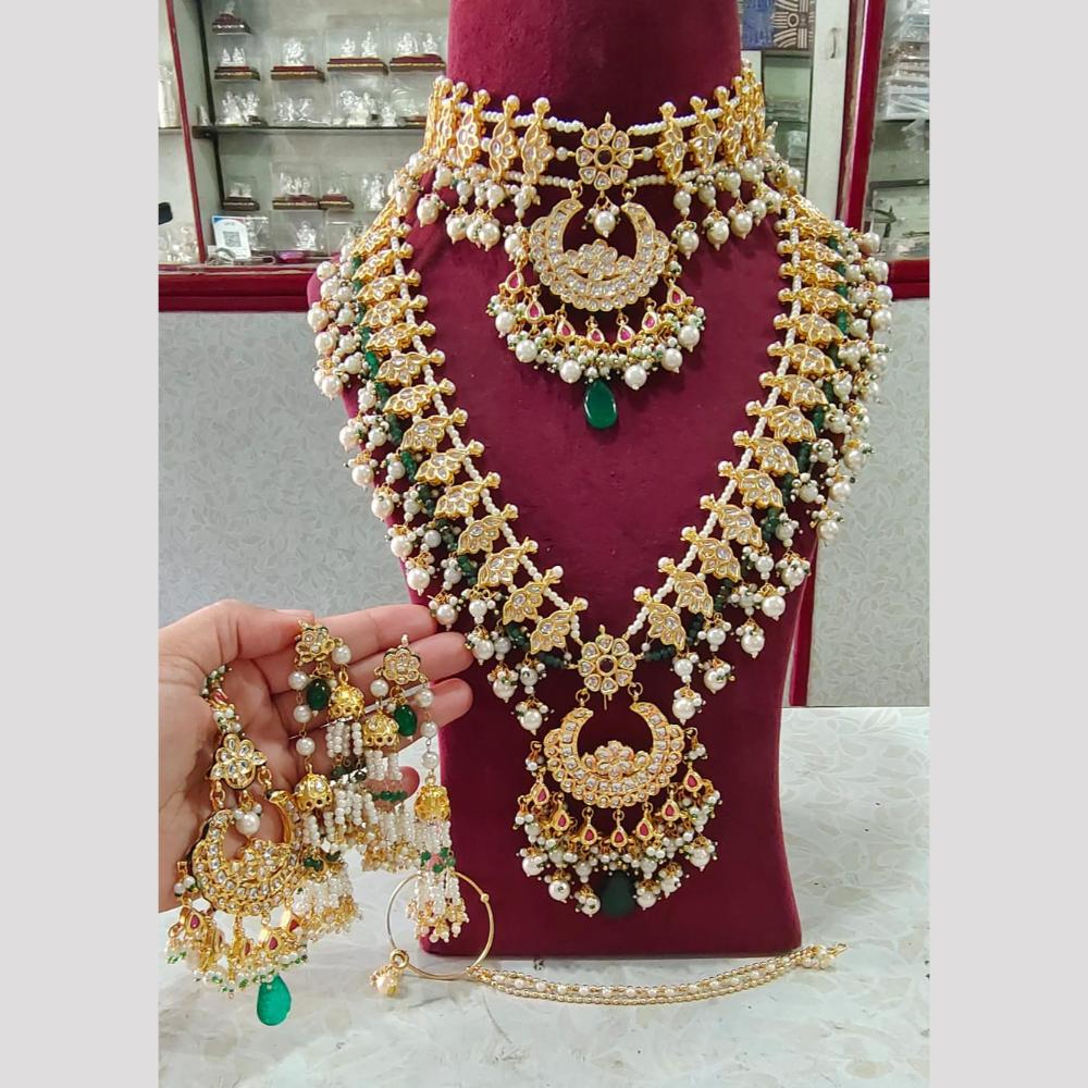 JCM Gold Plated Kundan Double Necklace Set