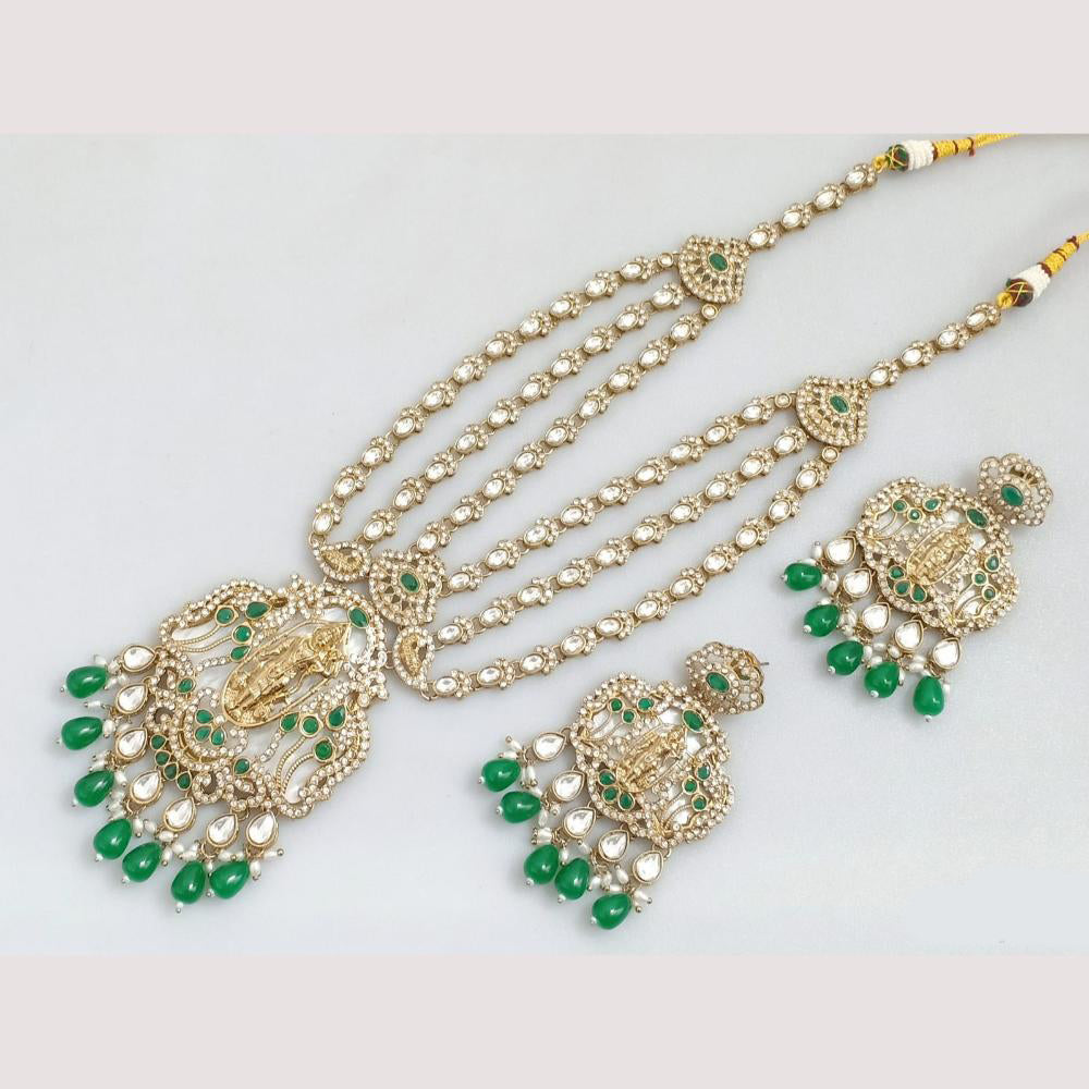 JCM Cultural Elegance Gold Plated Multi-Layer Kundan & Beads Long Necklace Set