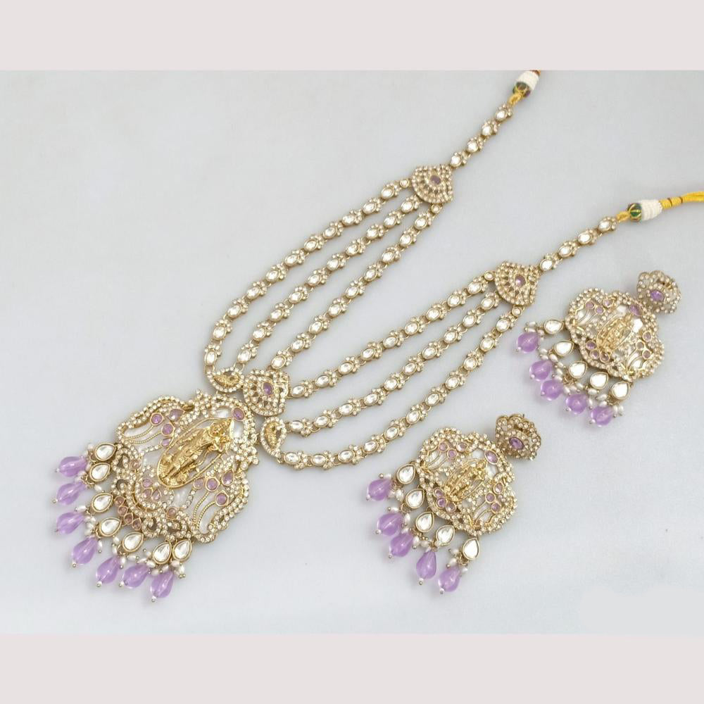 JCM Cultural Elegance Gold Plated Multi-Layer Kundan & Beads Long Necklace Set