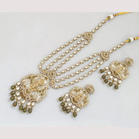 JCM Cultural Elegance Gold Plated Multi-Layer Kundan & Beads Long Necklace Set