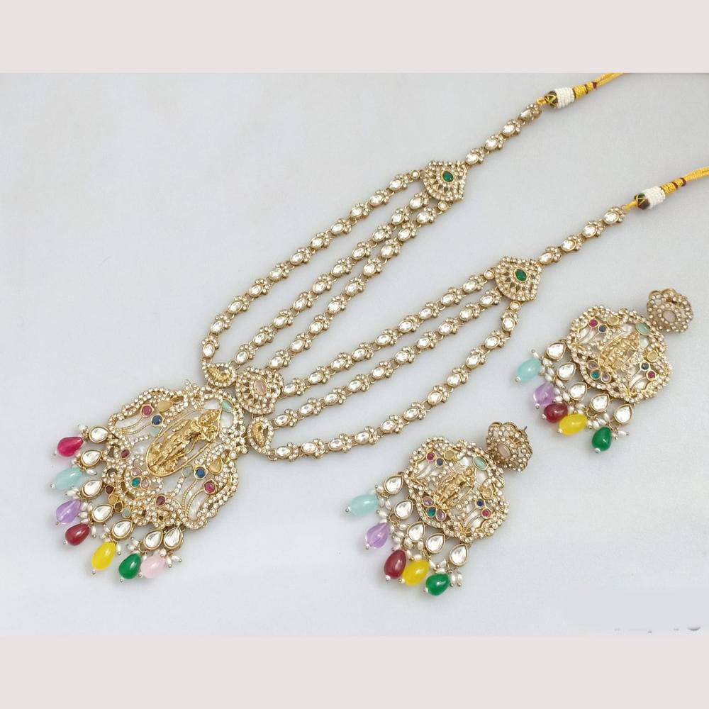 JCM Cultural Elegance Gold Plated Multi-Layer Kundan & Beads Long Necklace Set
