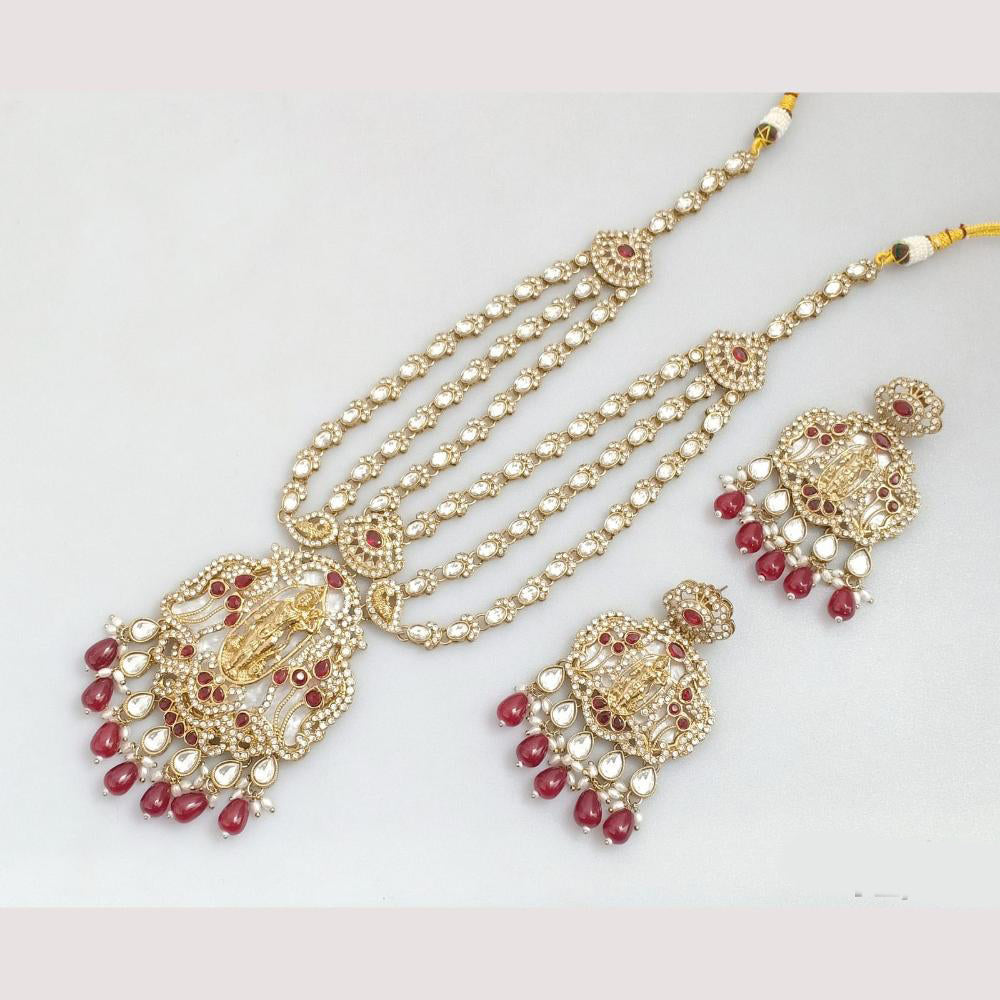 JCM Cultural Elegance Gold Plated Multi-Layer Kundan & Beads Long Necklace Set
