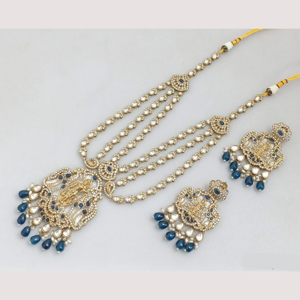 JCM Cultural Elegance Gold Plated Multi-Layer Kundan & Beads Long Necklace Set