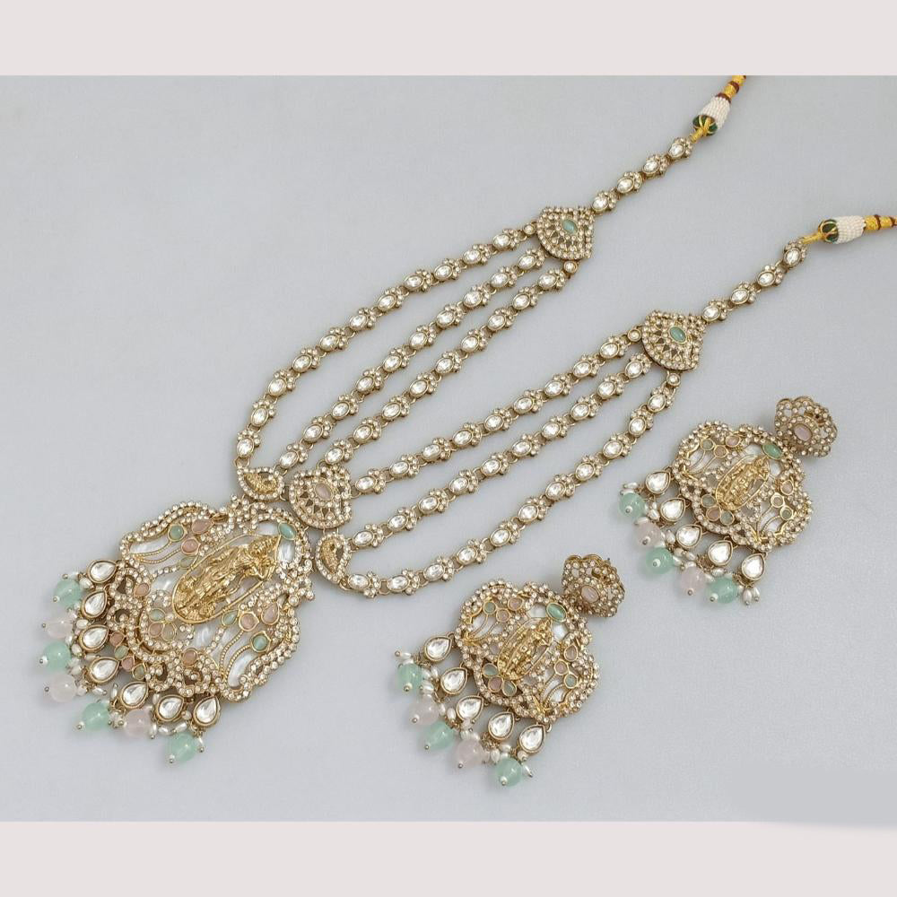 JCM Cultural Elegance Gold Plated Multi-Layer Kundan & Beads Long Necklace Set