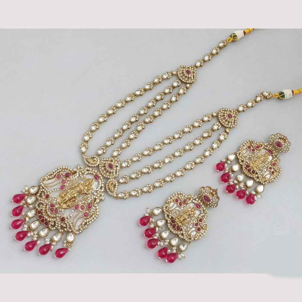 JCM Cultural Elegance Gold Plated Multi-Layer Kundan & Beads Long Necklace Set