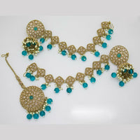JCM Gold Plated Crystal Stone And Beads Jhumki With Maangtikka