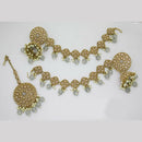 JCM Gold Plated Crystal Stone And Beads Jhumki With Maangtikka