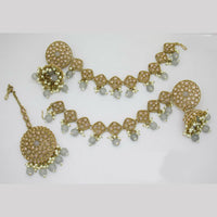 JCM Gold Plated Crystal Stone And Beads Jhumki With Maangtikka