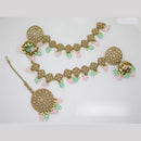 JCM Gold Plated Crystal Stone And Beads Jhumki With Maangtikka