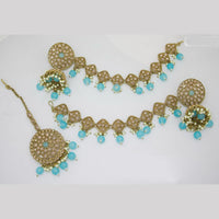 JCM Gold Plated Crystal Stone And Beads Jhumki With Maangtikka
