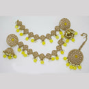 JCM Gold Plated Crystal Stone And Beads Jhumki With Maangtikka
