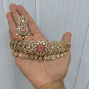 JCM Gold Plated Polki Kundan Stone Choker Necklace Set