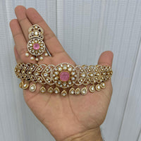 JCM Gold Plated Polki Kundan Stone Choker Necklace Set