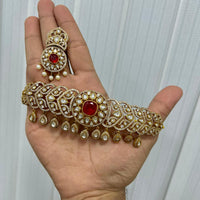JCM Gold Plated Polki Kundan Stone Choker Necklace Set