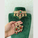 JCM Gold Plated Polki Kundan And Beads Choker Necklace Set