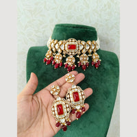 JCM Gold Plated Polki Kundan And Beads Choker Necklace Set
