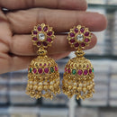 JCM Gold Plated Pota Stone And Beads Jhumki Earrings