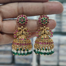 JCM Gold Plated Pota Stone And Beads Jhumki Earrings