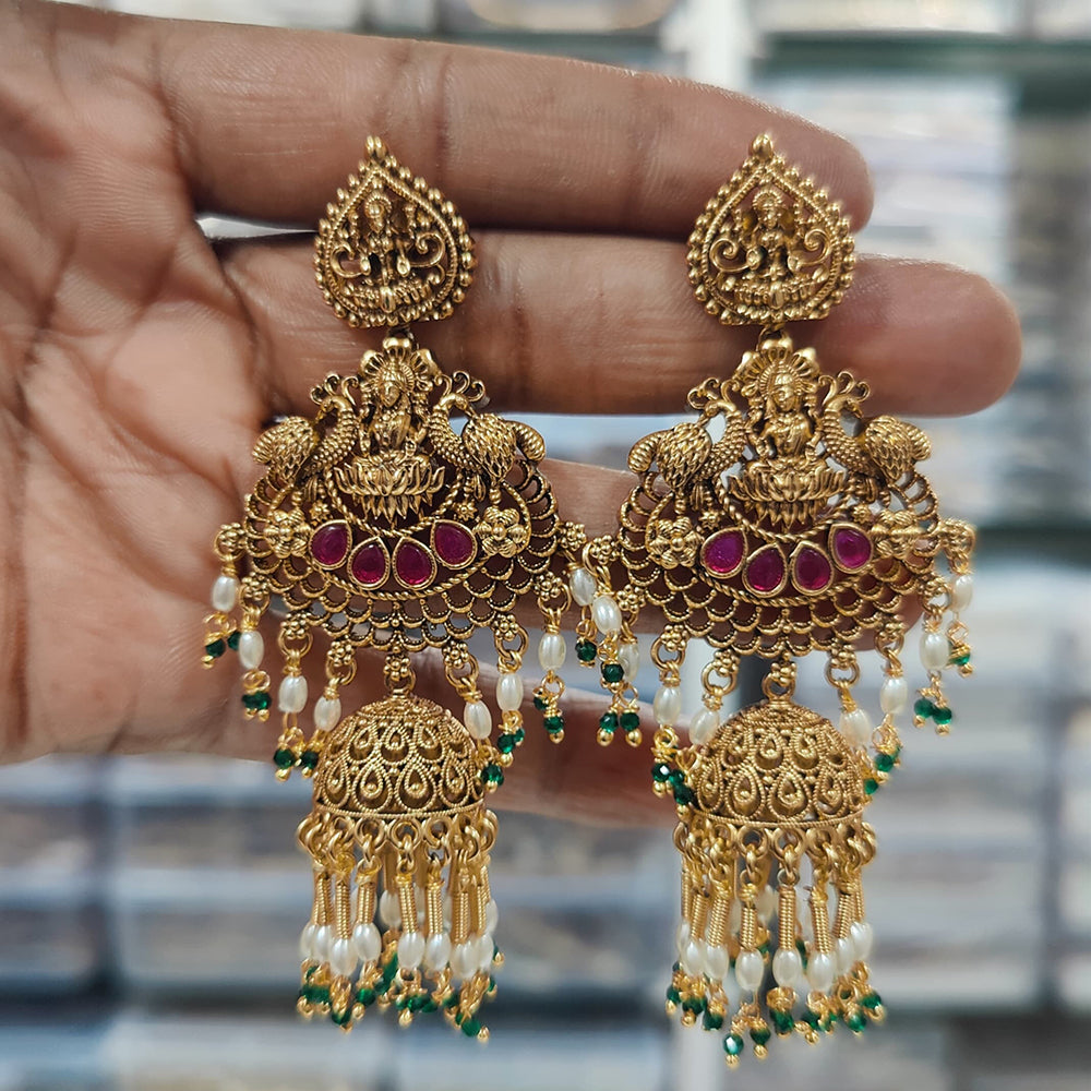 JCM Gold Plated Pota Stone And Beads Jhumki Earrings