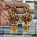 JCM Gold Plated Pota Stone And Beads Jhumki Earrings