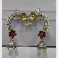 JCM 2 Tone Plated Pota Stone And Pearls Jhumki Earrings