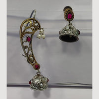 JCM 2 Tone Plated Pota Stone And Pearls Jhumki Earrings