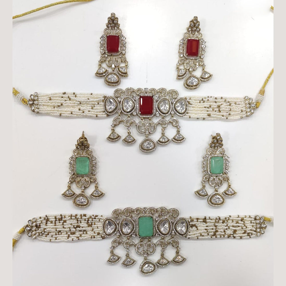 JCM Gold Plated Kundan Choker Necklace Set