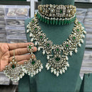 JCM Gold Plated Polki Kundan Stone Double Necklace Set