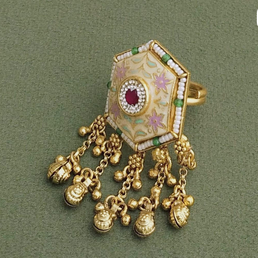 JCM Gold Plated Polki Kundan Ring