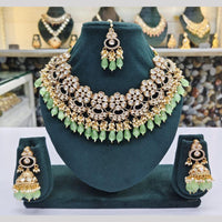 JCM Gold Plated Polki Kundan Pearl And Beads Necklace Set