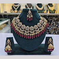 JCM Gold Plated Polki Kundan Pearl And Beads Necklace Set
