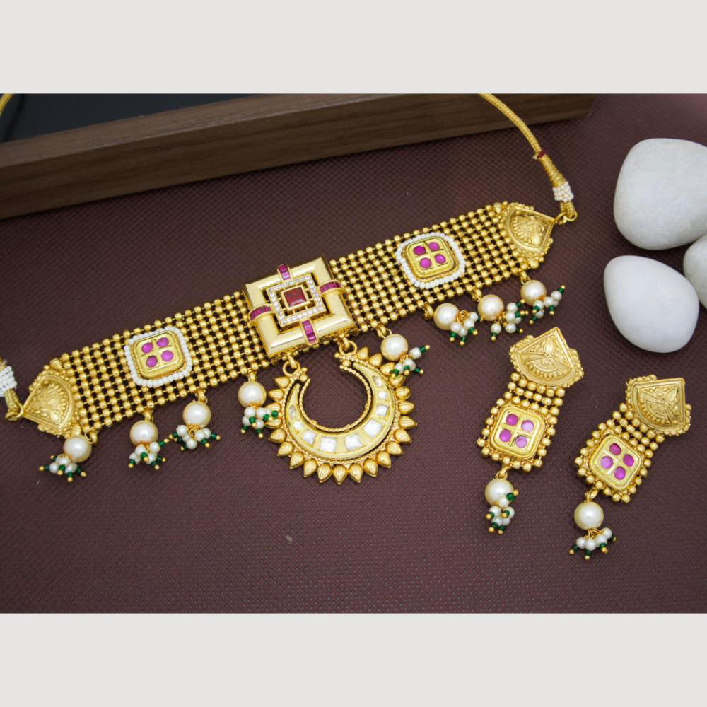 JCM Elegant Pota Stone And Pearl Glamorous Choker Necklace Set