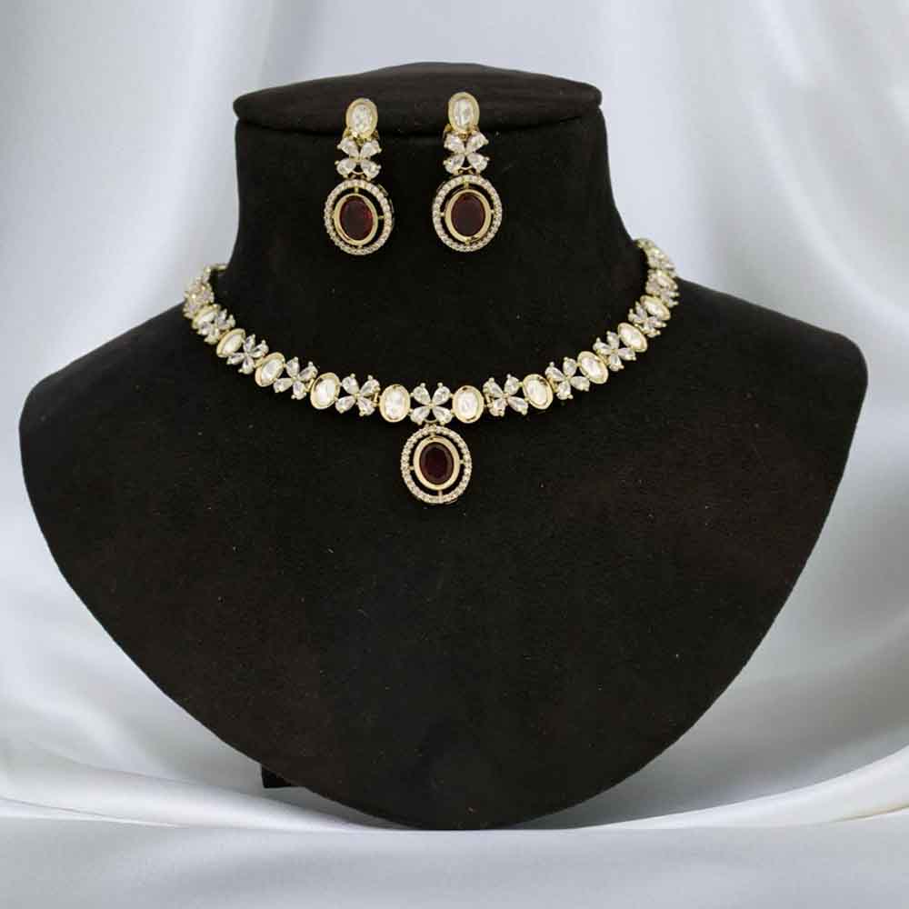 JCM Polki Kundan And American Diamond Necklace Set