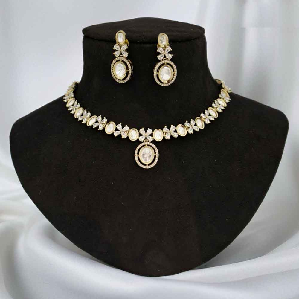 JCM Polki Kundan And American Diamond Necklace Set