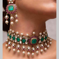 JCM Polki Kundan And Beads Choker Necklace Set 
